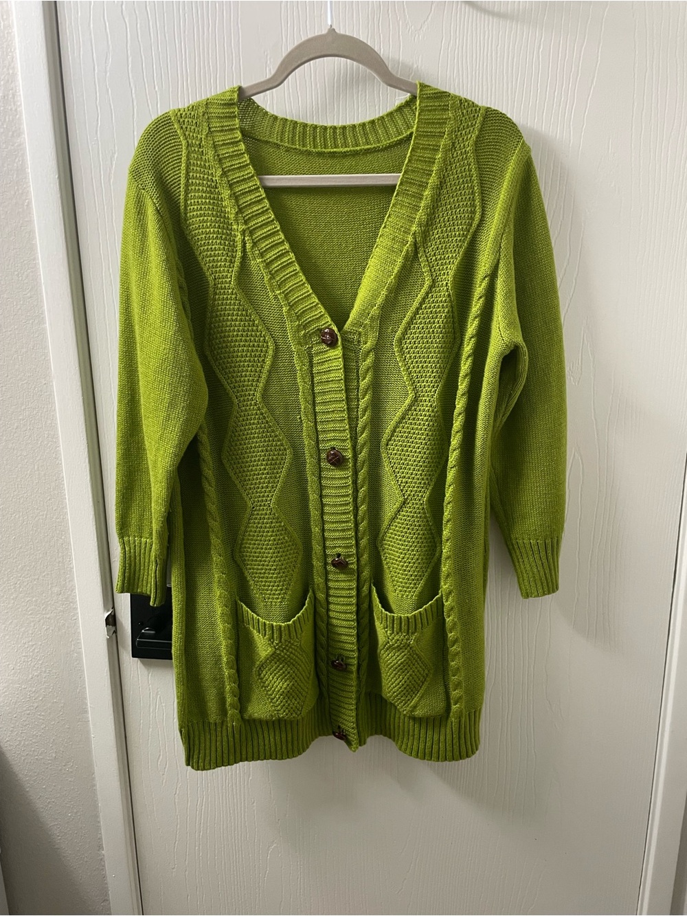 Green Cable-Knit Button Front Women’s Cardigan Sweater